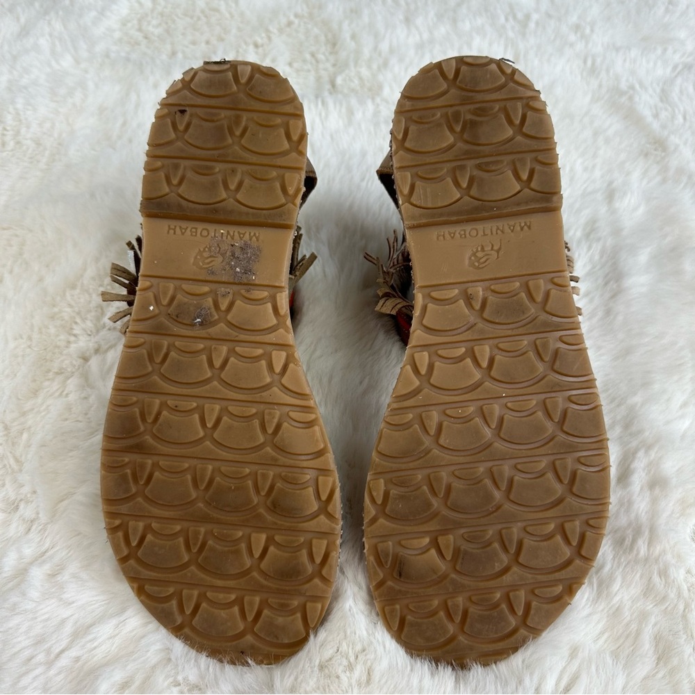 Manitobah Mukluks Wasaga Ankle Sandal Light Brown Red Tan Fringe, 8 - Picture 11 of 11